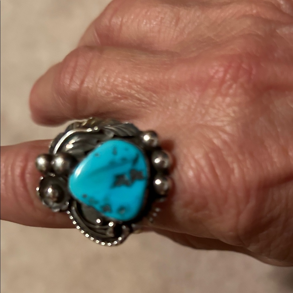 Turquoise and Silver Statement Ring measure 7.5